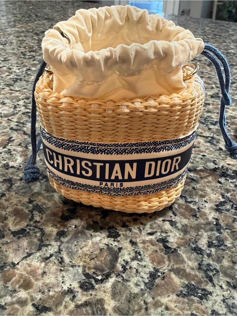 Dior Mini Raffia/Straw Drawstring Bucket Bag with Braided Rope Strap - Picture 2 of 7